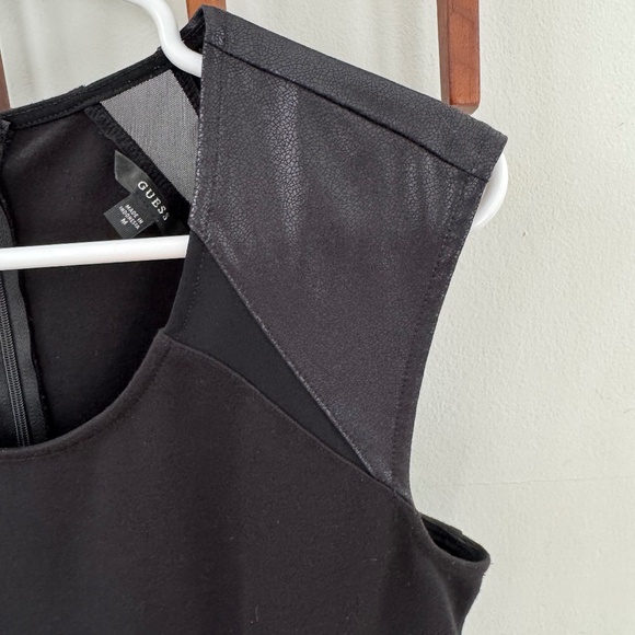 GUESS Sleevless Dress with Mesh Cutout and Faux Leather Detailing - Picture 3 of 5